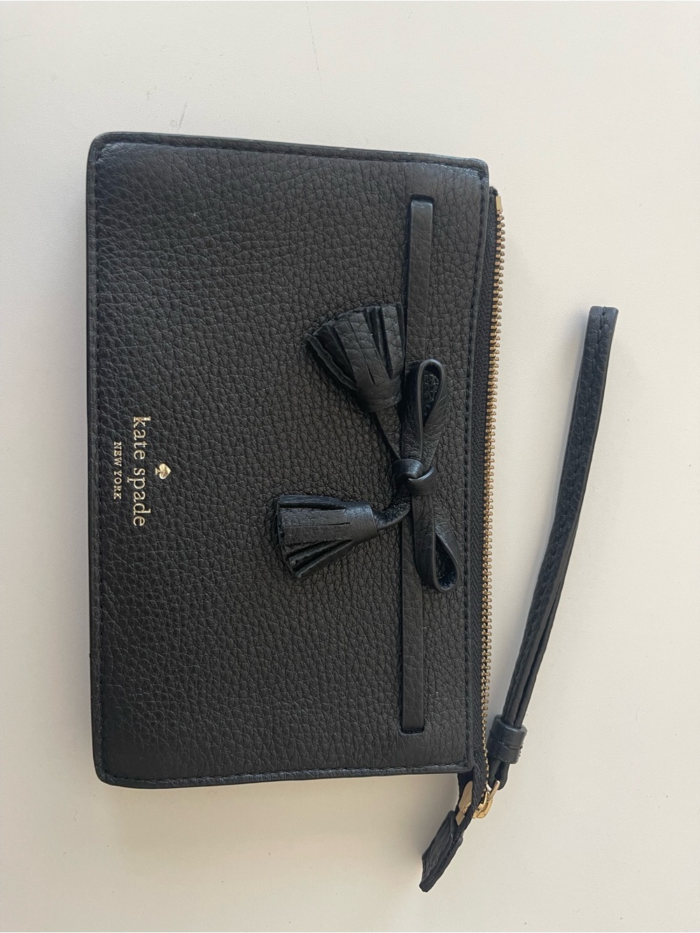 kate spade Black Pebbled Leather Tassel Wristlet